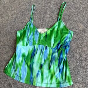 Christy Lynn Green Blue Abstract Ikat Print Camisole Top Size Small